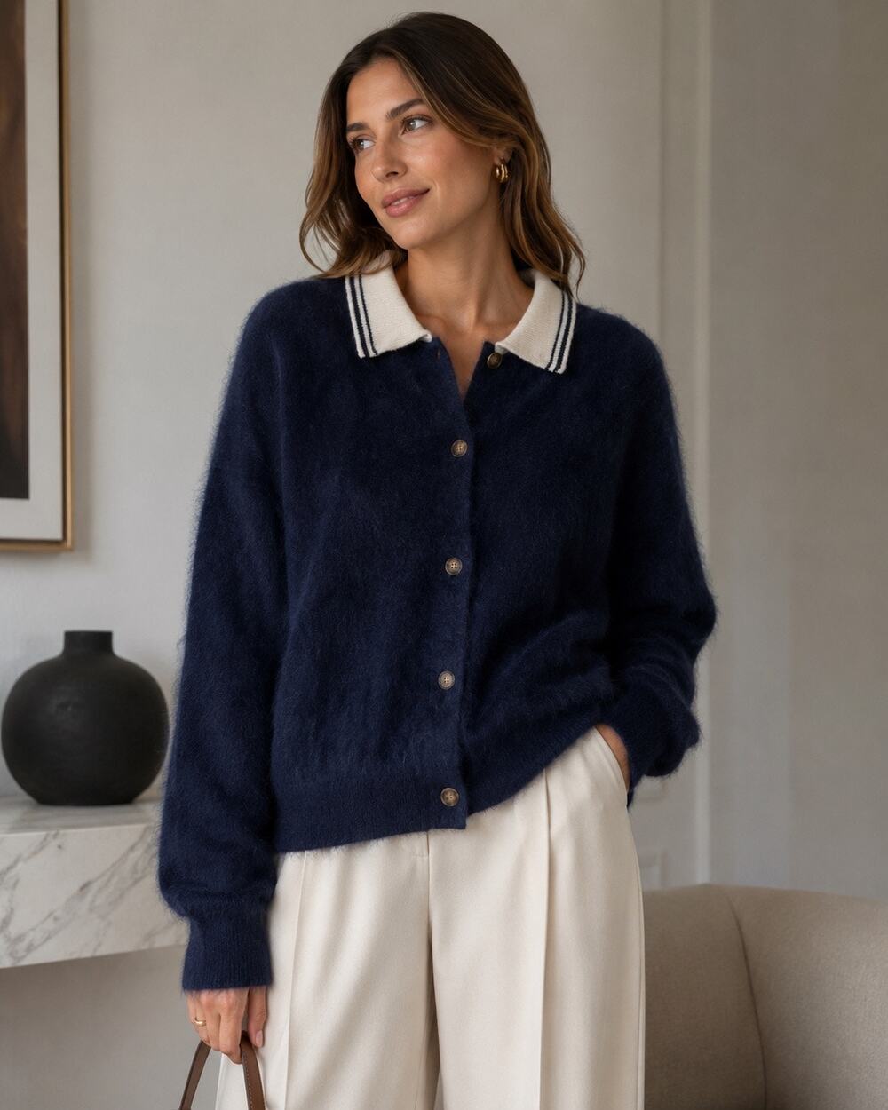NWT NakedCashmere Art Department Navy Brushed Cashmere Cardigan S